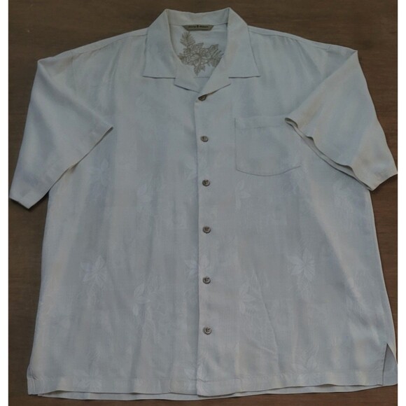 Tommy Bahama Hawaiian Camp Shirt Size XL Men White Silk Shirt Vacation Floral - Picture 2 of 16